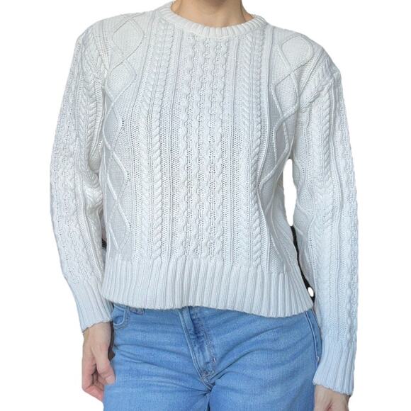 Vintage LL Bean Cream Cable Knit Chunky Sweater 100% Cotton Women’s Size L - Picture 1 of 6